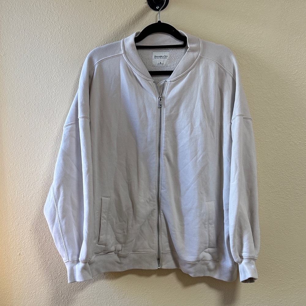 Abercrombie & Fitch Cream Zip-Up Bomber Sweatshirt